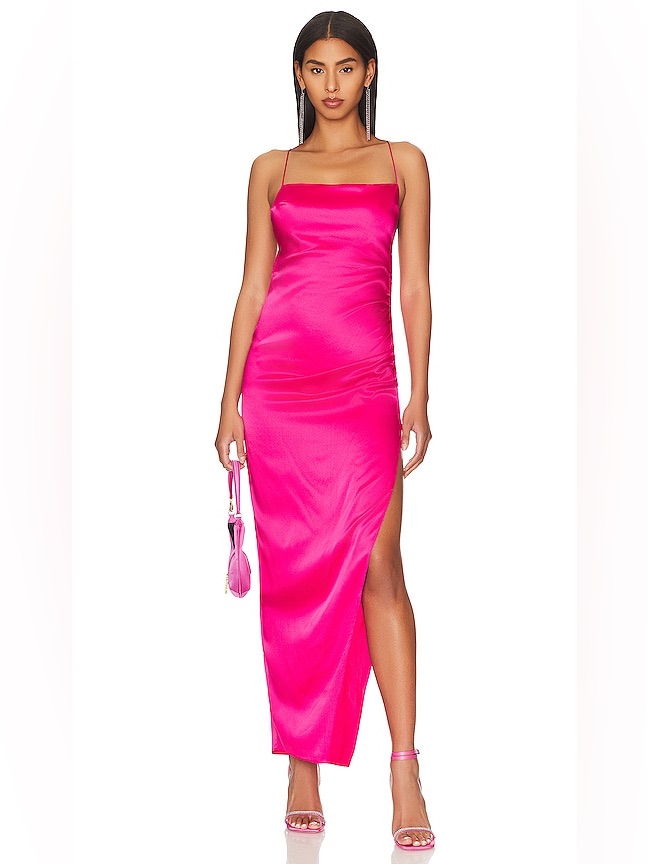 Ser.O.Ya Womens Hot Pink Silk Satin Backless Strappy Back Slit Slip Maxi Dress M